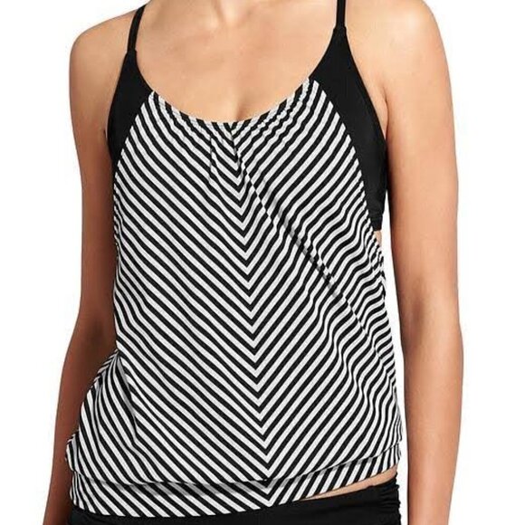 Athleta Black White Slash Stripe Blousy Tankini TOP  - 32 B/C - Picture 2 of 11